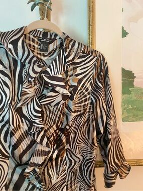Vintage 100% silk Zebra-Print Ruffle Blouse